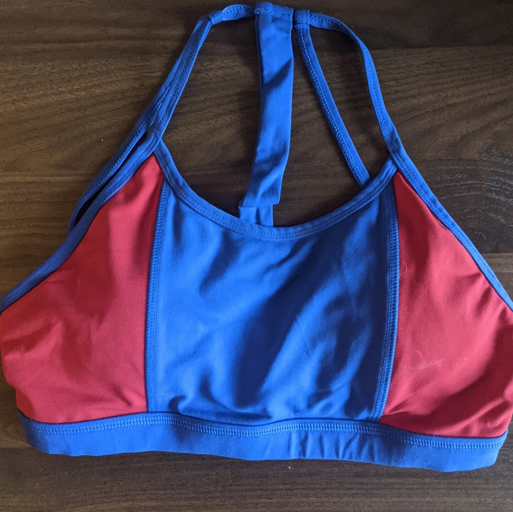 Athletic Colorblock Sports Bra - Blue & Red